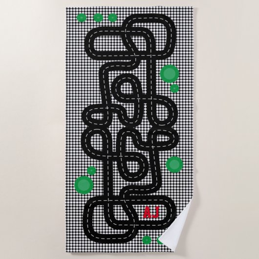 レーストラックキッズプレイマットカートラック名レース ビーチタオル (正面)