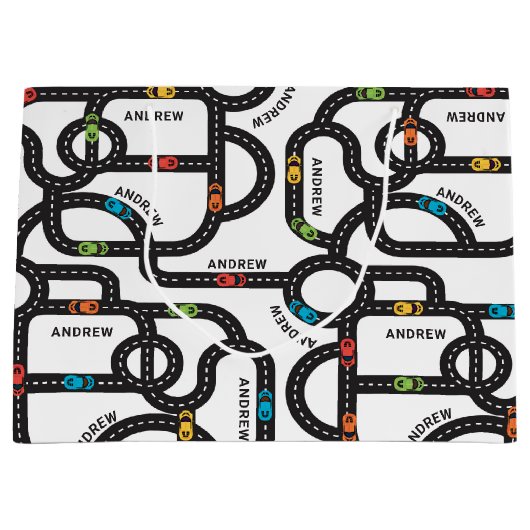 レーストラックボーイズ誕生日ホワイト ラージペーパーバッグ (正面)