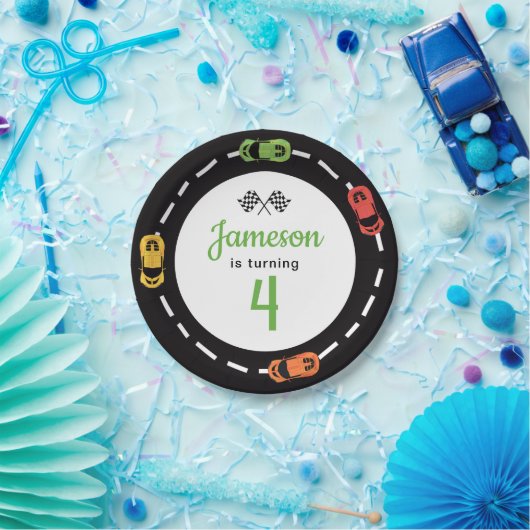 レーストラックボーイズ4thバースデーホワイト紙プレート ペーパープレート (パーティー)