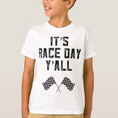レーストラッ市松模様にクフラッグファーストカーレースの日Y Tシャツ (正面)