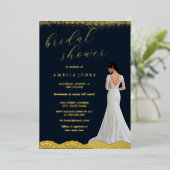 レースネイビー金ゴールドブライドドレスブライダルシャワー 箔招待状 (立ち正面)
