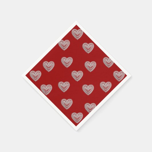 レースハートパターンバレンタインナプキンス スタンダードカクテルナプキン (角)