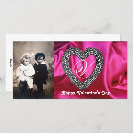 レースハートモノグラムシルク明るい赤紫色クロス、ピンクブラック シーズンカード (正面/裏面)