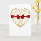 レースハート 赤いリボン バレンタインデーのハートカード カード (黄色い花)