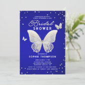 レースバタフライライン王室のストーンブルーブライダルシャワー 招待状 (スタンド正面)