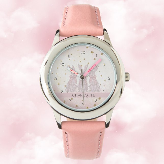 レースバパーソナライズされたニー復活祭キッズウォッチ 腕時計 (Personalized Lace Bunny Easter Kids' Watch)