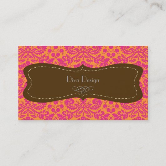 レースバロック風のダマスク/ホットピンク/栗の茶色 名刺 (正面)