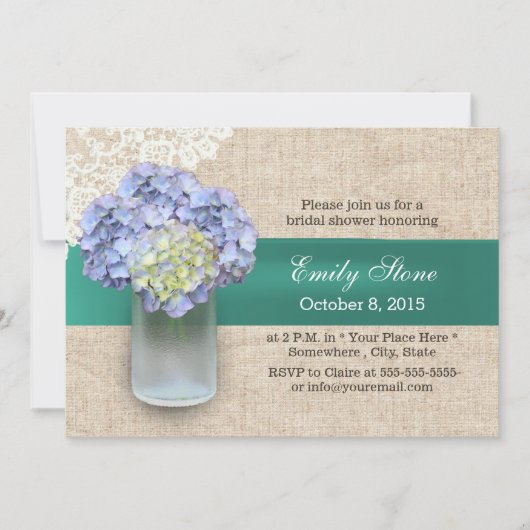 レースバーラップアジサイ&メイソンジャーブライダルシャワー 招待状 (正面)