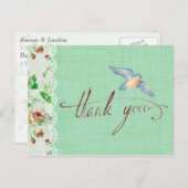 レースバーラップヴィンテージバラとスワローサンキュー ポストカード (正面/裏面)