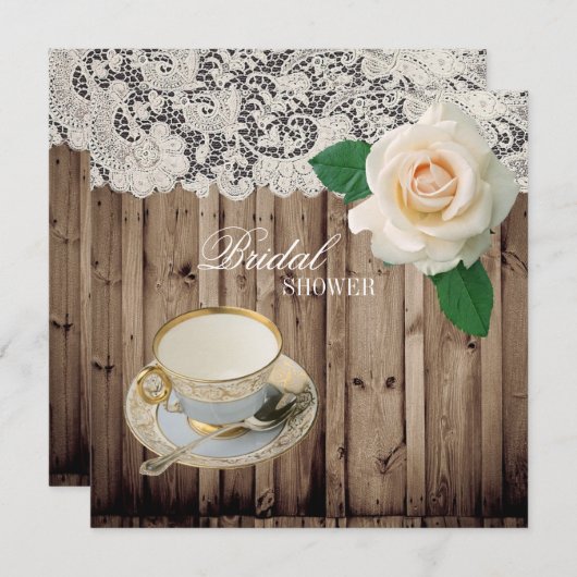 レースバーンウッドブライダルシャワーティーパーティの招待状 招待状 (正面/裏面)