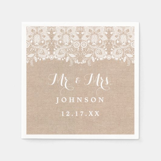 レースバ素朴ラップの結婚紙ナプキンス スタンダードカクテルナプキン (正面)
