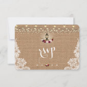 レースバ素朴ーラップのストリングライトウェディングRSVP 出欠カード (正面)