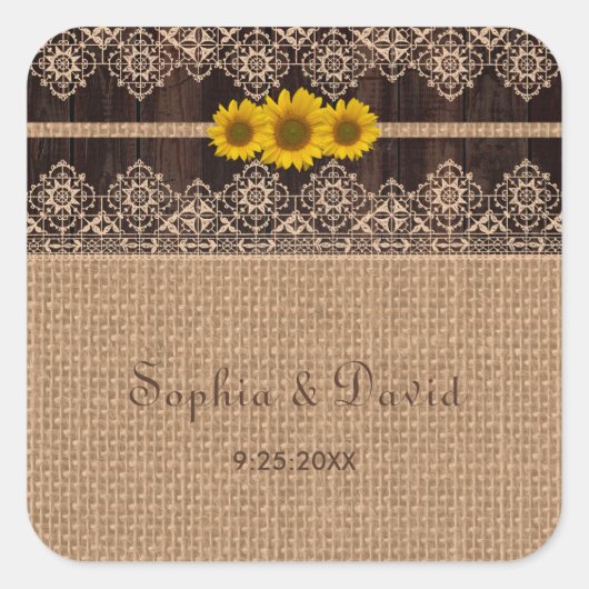 レースバ素朴ーラップウッド結婚ズ スクエアシール (正面)