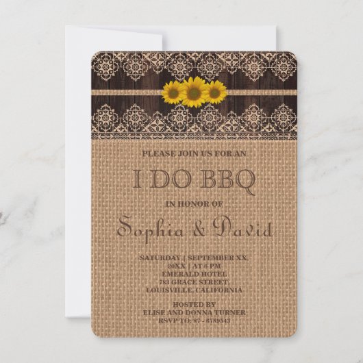 レースバ素朴ーラップウッドI DO BBQ招待状 招待状 (正面)