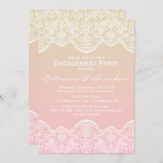 レースパターグラデーションンサンセット婚約招待状 招待状 (正面/裏面)