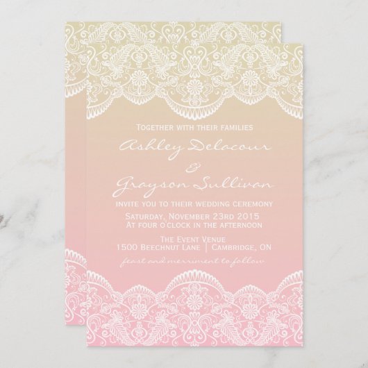 レースパターグラデーションンサンセット結婚式招待状 招待状 (正面/裏面)