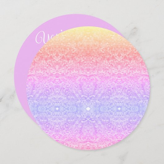 レースパターンのグラデーションのピンクの金ゴールド紫 招待状 (正面/裏面)