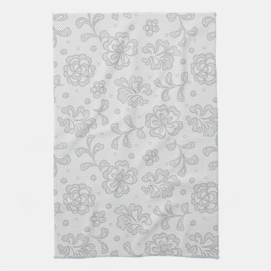 レースパターン、花のヴィンテージ1 キッチンタオル (縦)