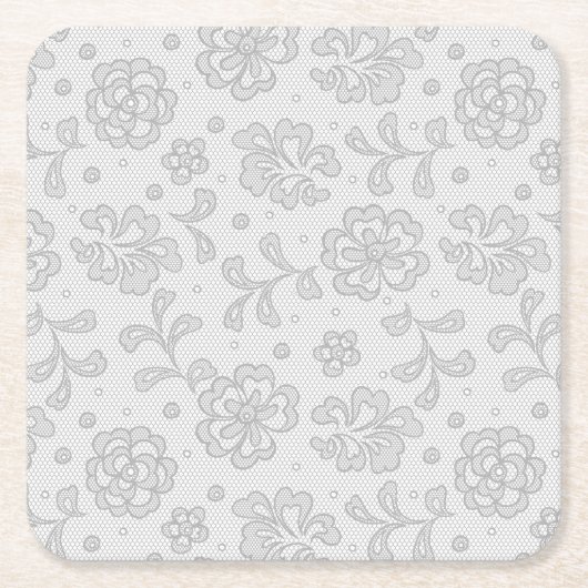 レースパターン、花のヴィンテージ1 スクエアペーパーコースター (正面)