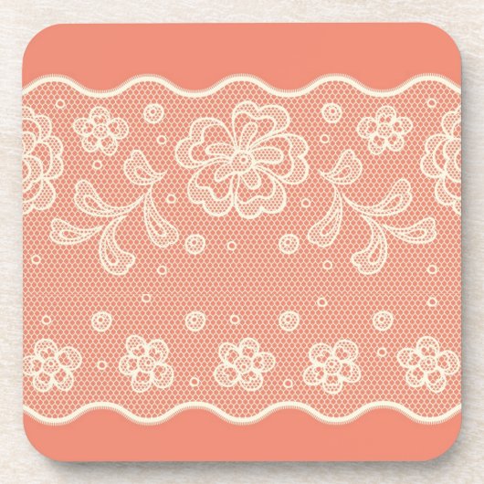 レースパターン、花のヴィンテージ4 コースター (正面)