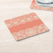 レースパターン、花のヴィンテージ4 スクエアペーパーコースター (アングル)