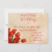 レースパーソナライズされたの背景に赤いチューリップ (正面)