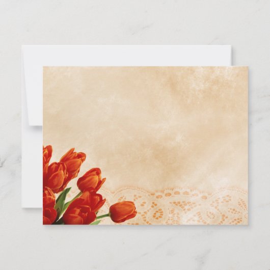 レースパーソナライズされたの背景に赤いチューリップ (裏面)