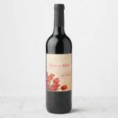 レースパーソナライズされたの背景に赤いチューリップ ワインラベル (正面)