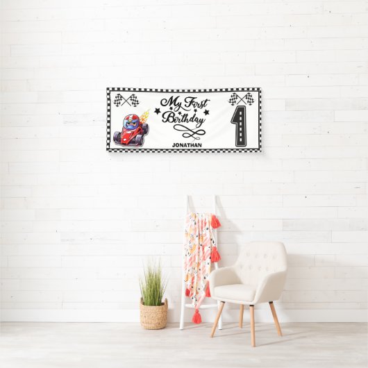 レースパーソナライズされたカーをテーマにした誕生日パーティバナー 横断幕 (インサイチュ)