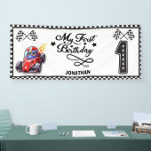 レースパーソナライズされたカーをテーマにした誕生日パーティバナー 横断幕 (トレードショー)