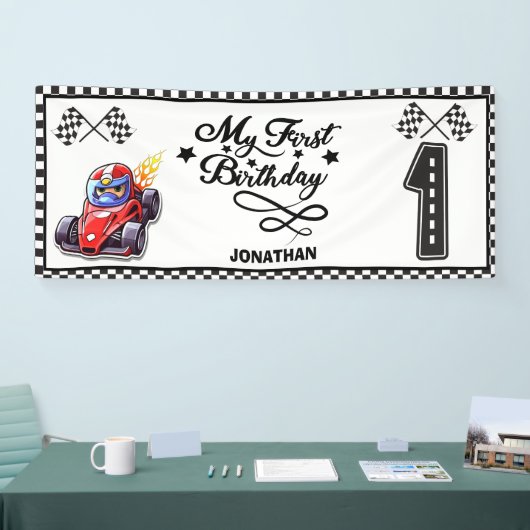 レースパーソナライズされたカーをテーマにした誕生日パーティバナー 横断幕 (トレードショー)