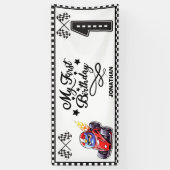 レースパーソナライズされたカーをテーマにした誕生日パーティバナー 横断幕 (縦)