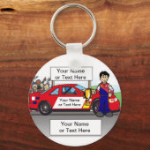 レースパーソナライズされたカー、ストックカー – 男性の漫画 キーホルダー (正面)
