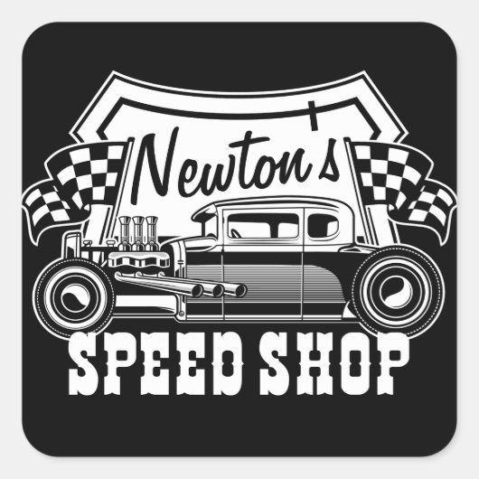 レースパーソナライズされたス改造ピースショップガレージ スクエアシール (正面)