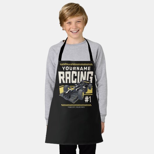 レースパーソナライズされたチームファストレースカーのドライバー エプロン (着用した状態)
