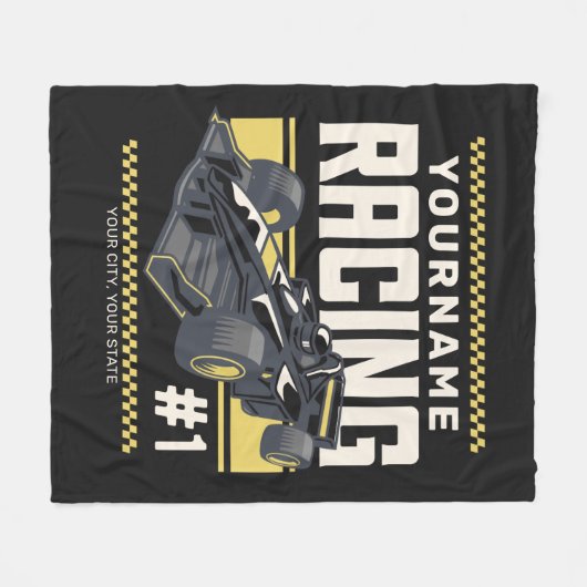 レースパーソナライズされたチームファストレースカーのドライバー フリースブランケット (正面(横))