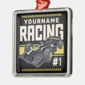 レースパーソナライズされたチームファストレースカーのドライバー メタルオーナメント (左)