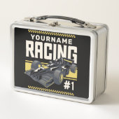 レースパーソナライズされたチームファストレースカーのドライバー メタルランチボックス (正面)