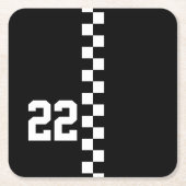 レースパーソナライズされたフラッグ黒白 スクエアペーパーコースター (正面)