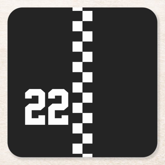 レースパーソナライズされたフラッグ黒白 スクエアペーパーコースター (正面)