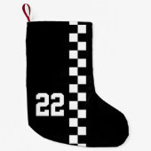 レースパーソナライズされたフラッグ黒白 スモールクリスマスストッキング (正面)