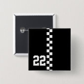 レースパーソナライズされたフラッグ黒白 缶バッジ (正面&裏面)