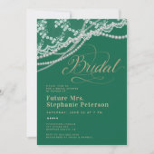 レースパールスダイアモンズエメラルド金ゴールドブライダルシャワー 招待状 (正面)