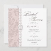 レースパールスダマスクピンクシックエレガントブライダルシャワー 招待状 (正面)