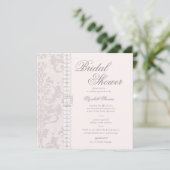 レースパールスダマスクピンクシックエレガントブライダルシャワー 招待状 (スタンド正面)