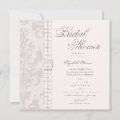 レースパールスダマスクピンクシックエレガントブライダルシャワー 招待状 (正面)