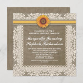 レースヒマワリとバーラップのリハーサルディナー招待状 招待状 (正面/裏面)
