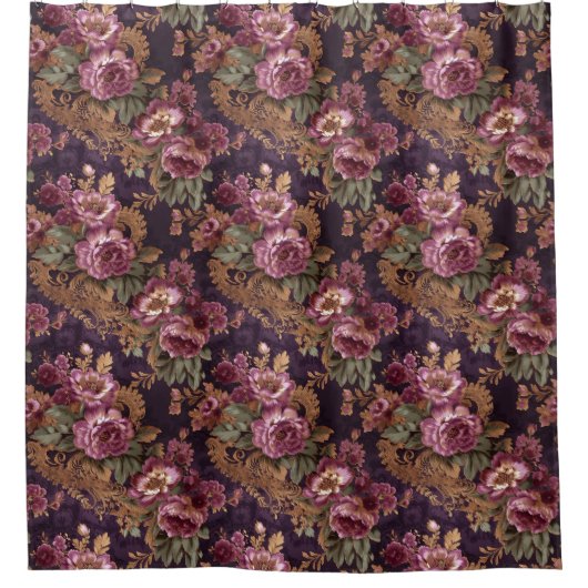 レースビクトリアンエレガントパープルバラ シャワーカーテン (正面)