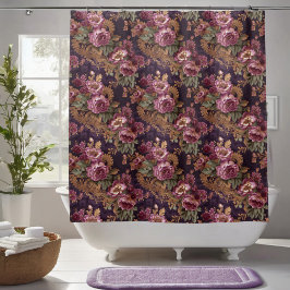 レースビクトリアンエレガントパープルバラ シャワーカーテン