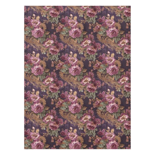 レースビクトリアンエレガントパープルバラ テーブルクロス (正面)